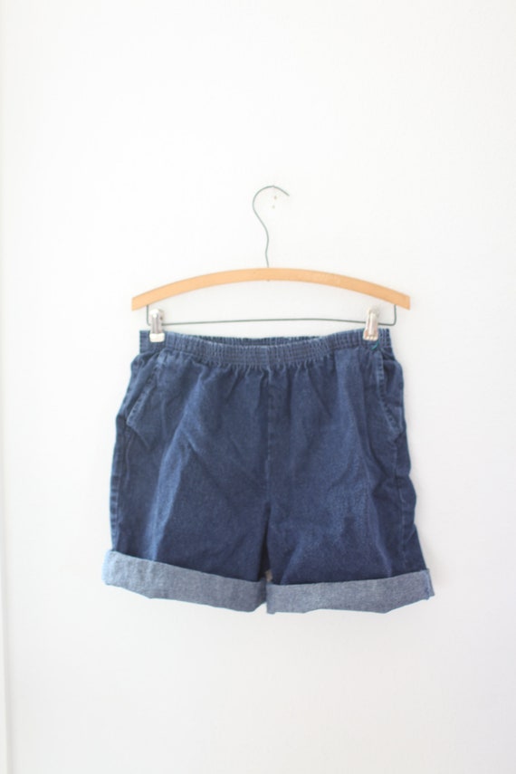 vintage 80s high rise paperbag denim jean shorts … - image 1