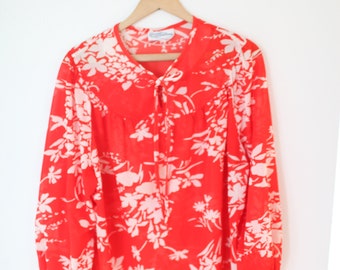 vintage oversized red & white floral tunic top