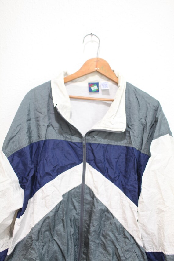 Vintage 90s Navy Blue Gray Oversized Anorak Windbreaker