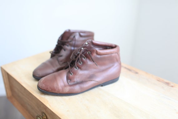 vintage 80s brown leather oxfords ankle boots lac… - image 2