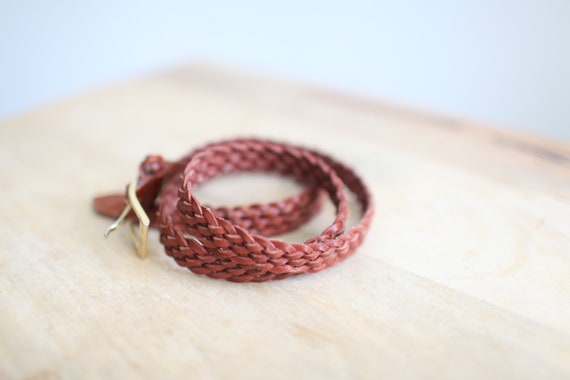 vintage 90s woven skinny braided  brown  leather … - image 3