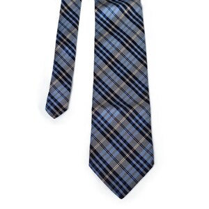 silk tie navy blue and beige checked necktie statement tie  classic suit accessories, perferct gift idea for all occasions
