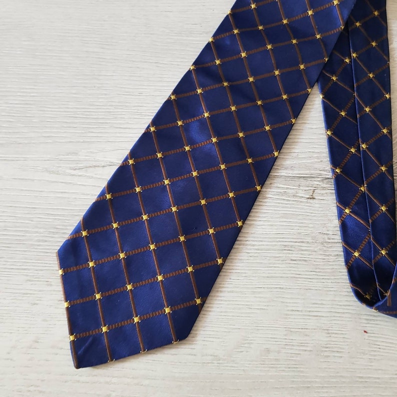 Checkered Silk Tie Mens Modern Elegant Neckties Navy Blue - Etsy