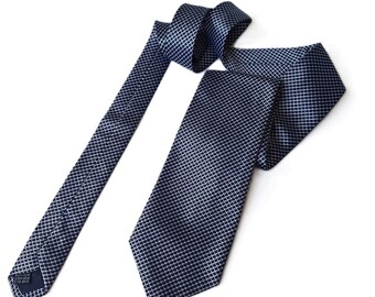 mens silk ties silver gray navt blue checkers necktie unique vintage gift for all occasions