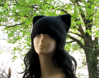 Black Cat Hat, Ear Beanie, Costume Halloween