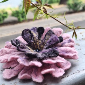 felted wool flower brooch handmade silk and wool pin unique floral accessory for facket, hat or bag, one of a kind gift