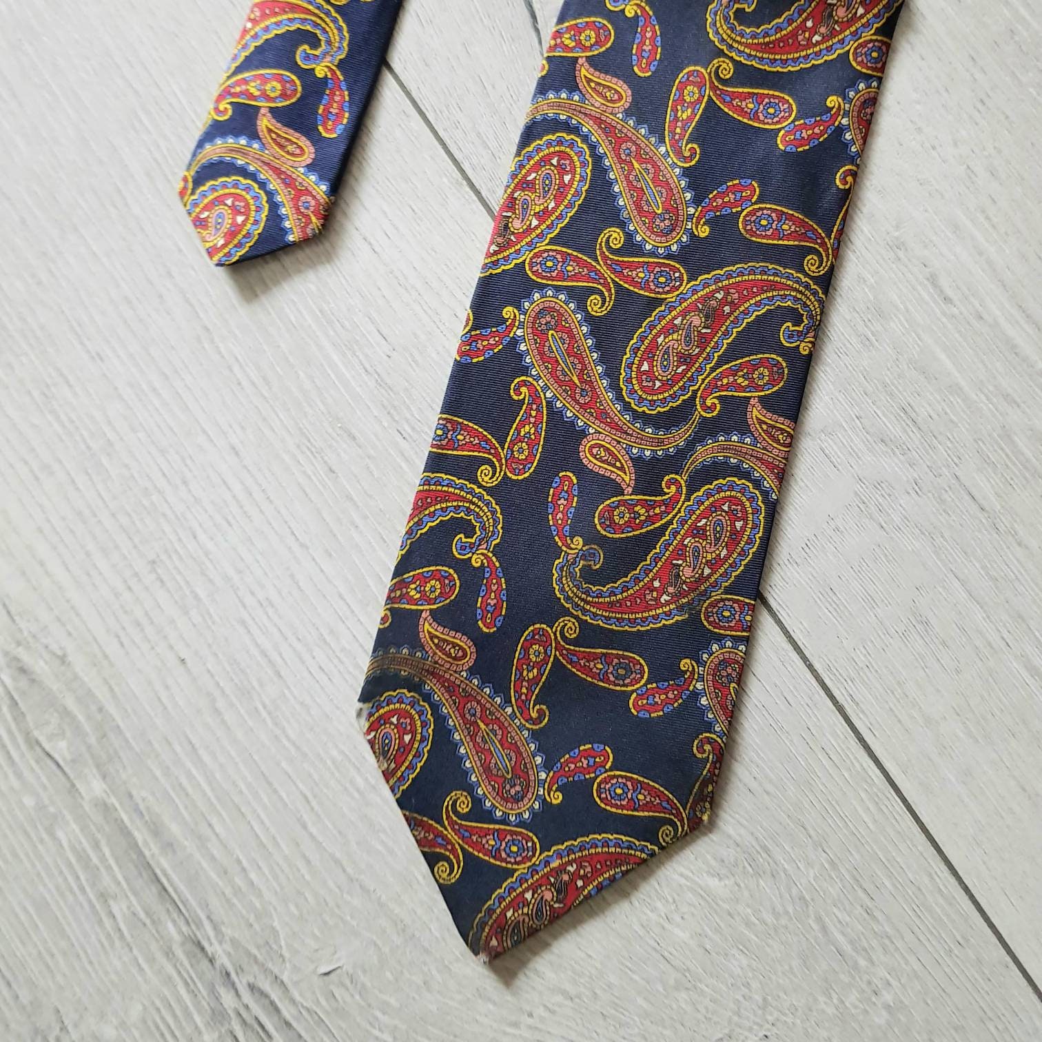 Vintage Silk Ties, Paisley Navy Blue Necktie, Wedding Luxury Cravat - Etsy