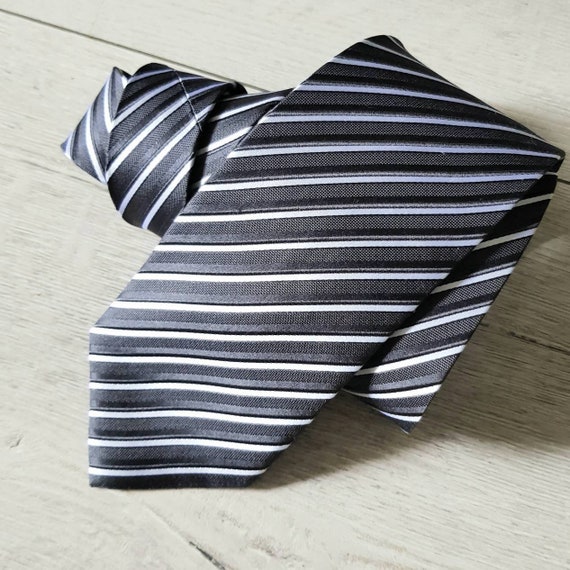 Wide Striped Tie For Men Modern Preppy Black and Platinum | Etsy