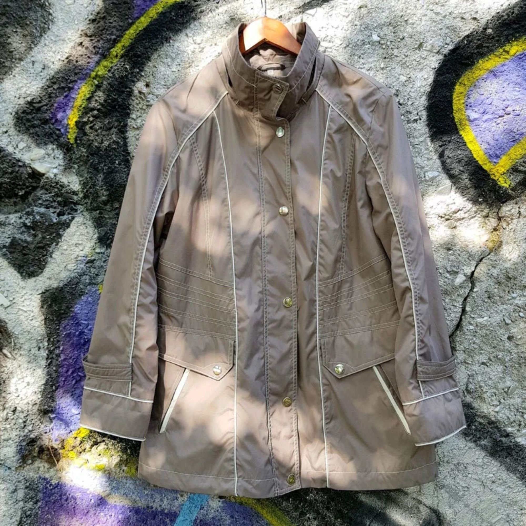 Taupe raincoat deals