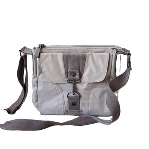 vintage unisex nylon shoulder and crossbody bag – taupe, zipper closure, adjustable strap, everyday use