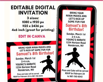 Karate Birthday Party Digital Invitation | Editable Birthday Party Invite | DIY in Canva | Printable or Mobile Phone Invite