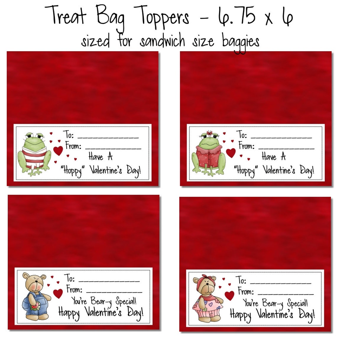 INSTANT DOWNLOAD - TEN Printable Valentine Treat Bag Toppers - 6.75x6 ...