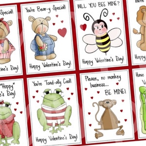 INSTANT DOWNLOAD - Printable Valentines - Eight Mini Cards - 2.5 X 3.5 ...