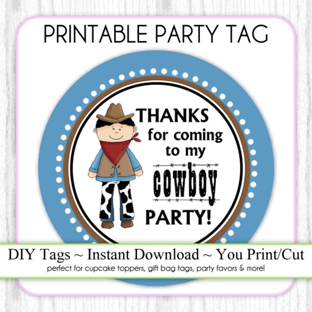 Instant Download Cowboy Printable Party Tag Cowboy Party - Etsy