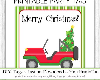 Christmas Printable Party Tags, Xmas Jeep, Kids Christmas Tags, DIY, You Print, You Cut, INSTANT DOWNLOAD