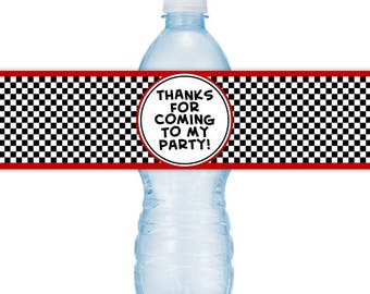 Race Car Printable Water Bottle Labels, Racing Birthday Party, INSTANT DOWNLOAD - you print, you cut, DIY water bottle labels