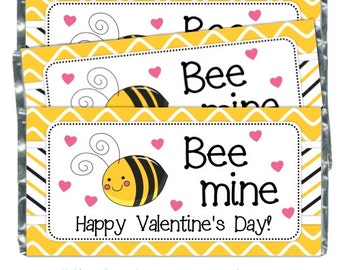 INSTANT DOWNLOAD - Printable Candy Wrappers, Valentine Bee Candy Wrappers, fit over chocolate bars - Bee Mine candy wrappers. YOU print