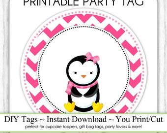 Christmas Printable Tags, Penguin Xmas Tags, Christmas DIY Party Tags, You Print, You Cut, INSTANT DOWNLOAD