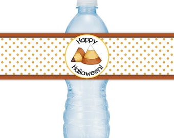 Halloween Party Water Bottle Labels, INSTANT DOWNLOAD, Happy Halloween Water Bottle, candy corn, you print, DIY water labels