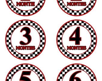 Instant Download - Baby Month to Month Stickers, Racing Monthly Birthday Stickers for Baby, Photo Prop Birthday Stickers, Race Car
