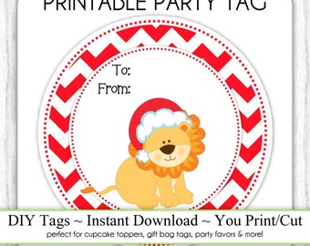 Christmas Printable Tags, Lion To/From Xmas Tags, DIY Party Tags, You Print, You Cut, INSTANT DOWNLOAD