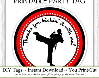 Karate Birthday Tag, Girl Karate Birthday Printable, DIY Cupcake Topper, Instant Download