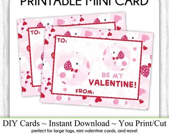 Elephant Valentine's Day Printable Cards, Valentine Mini Cards, DIY, You Print, Baby Elephant Valentine Printable Cards, Instant Download