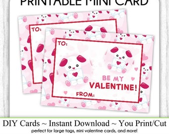 Puppy Dog Valentine's Day Printable Cards, Valentine Mini Cards, DIY, You Print, Puppy Valentine Printable Cards, Instant Download
