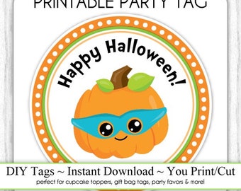 Halloween Printable Tags, Cute Pumpkin Tags, DIY Party Tags, You Print, You Cut, INSTANT DOWNLOAD