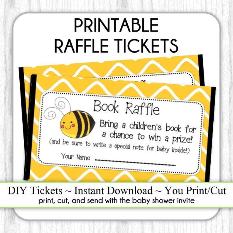 Book Raffle Tickets Cute Bee Baby Shower Printable Book Etsy