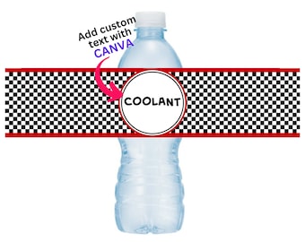 Race Car Printable Water Bottle Labels, Coolant, Racing Birthday Party, INSTANT DOWNLOAD - you print, you cut, DIY water bottle labels