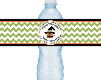 Halloween Party Water Bottle Labels, INSTANT DOWNLOAD, Happy Halloween Water Bottle, chevron, purple, witch hat  you print, DIY water labels