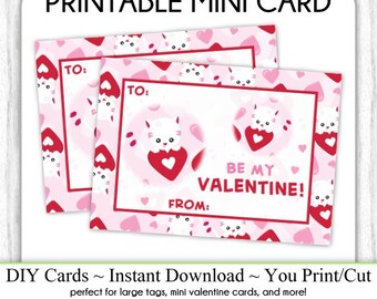 Kitty Cat Valentine's Day Printable Cards, Valentine Mini Cards, DIY, You Print, Kitty Valentine Printable Cards, Instant Download