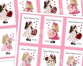 INSTANT DOWNLOAD - Printable Valentines - Eight Mini Cards (4 with writing, 4 blank) - 2.5 x 3.5 - in PDF format - sweet girls, dolls