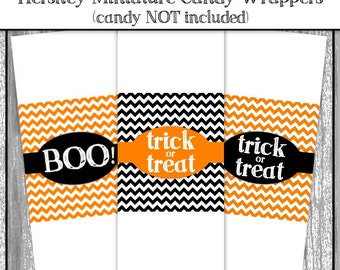 Hallowen Printable Candy Wrappers, Trick or Treat Mini Candy Wrappers - Halloween Hershey Bar Miniatures, INSTANT DOWNLOAD, You Print