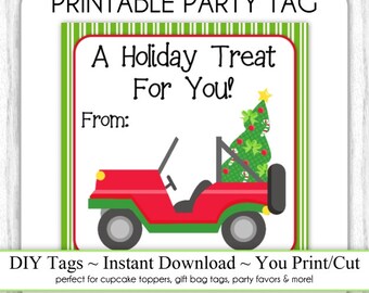 Christmas Printable Party Tags, To From Tags, Xmas Jeep, Kids Christmas Tags, DIY, You Print, You Cut, INSTANT DOWNLOAD