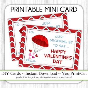 Parachute Valentine's Day Printable Cards, Valentine Mini Cards, DIY ...