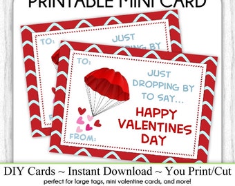 Parachute Valentine's Day Printable Cards, Valentine Mini Cards, DIY, You Print, Parachute Valentine Printable Cards, Instant Download,