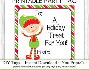 Christmas Printable Tags, To From Tags, Xmas Elf, Kids Christmas Tags, DIY Party Tags, You Print, You Cut, INSTANT DOWNLOAD