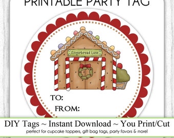 Gingerbread House Christmas Printable Tags, Xmas Tags, DIY Party Tags, You Print, You Cut, INSTANT DOWNLOAD