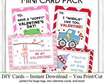 COMBO pack - Set of FOUR cards - Rocket, Frog, Monster Truck AND Monkey Valentine's Day Printable Cards, diy, You Print, Instant Download,