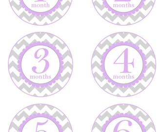 Instant Download - Baby Month to Month Stickers, Monthly Birthday Stickers for Baby, Chevron Photo Prop Birthday Stickers, Chevron, lavender