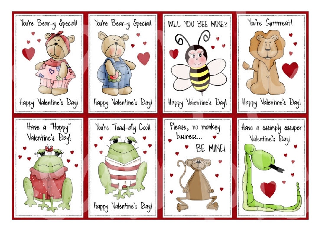INSTANT DOWNLOAD - Printable Valentines - Eight Mini Cards - 2.5 X 3.5 ...