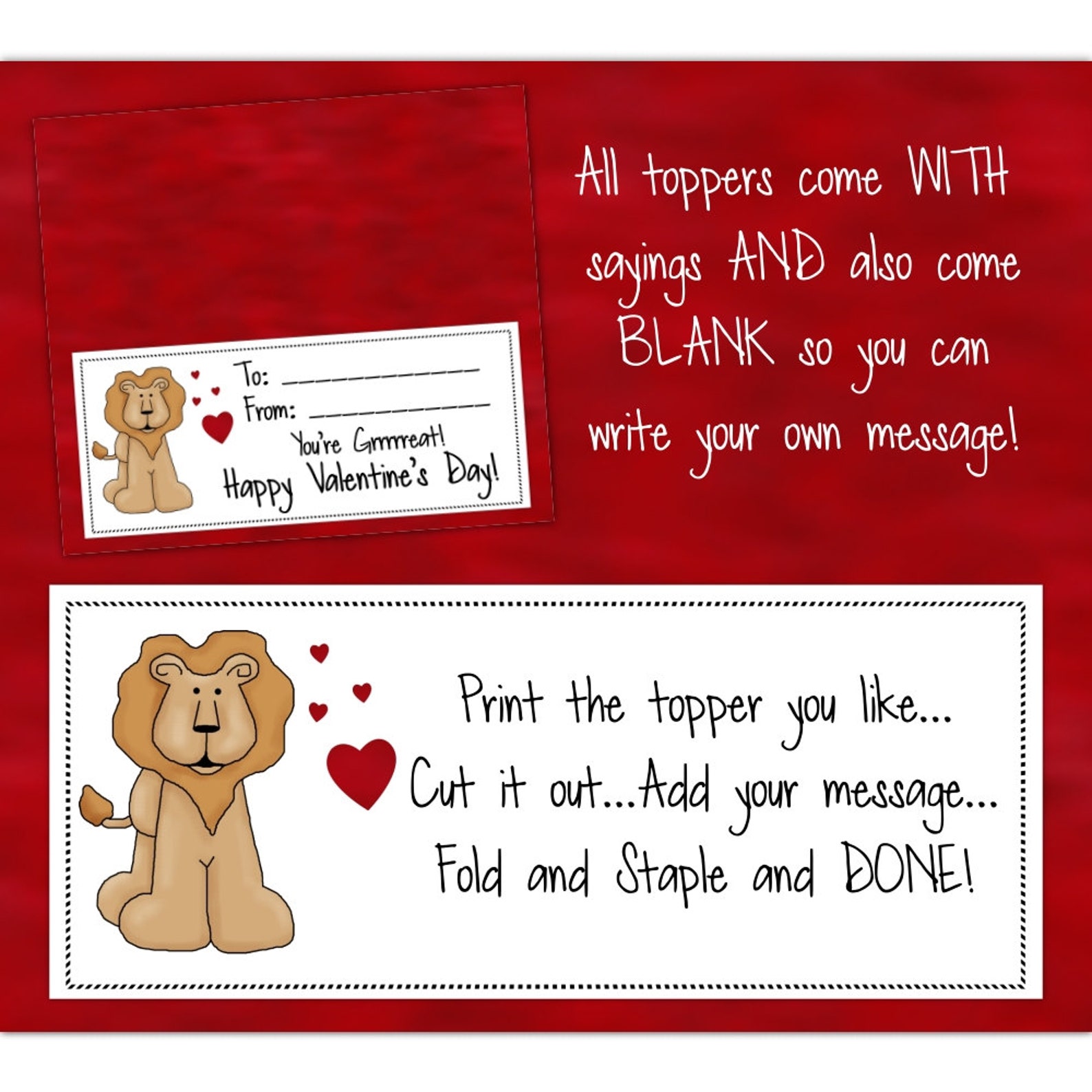 INSTANT DOWNLOAD - TEN Printable Valentine Treat Bag Toppers - 6.75x6 ...