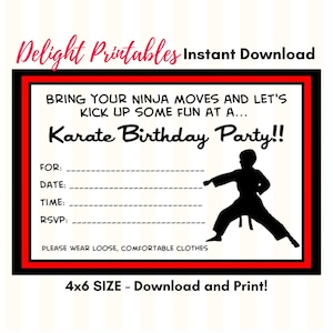 Karate Party Birthday Invitation, Karate Birthday Invitation, Tae Kwon Do Birthday Invite, Digital Design - 4x6 size