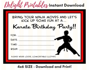 Karate Party Birthday Invitation, Karate Birthday Invitation, Tae Kwon Do Birthday Invite, Digital Design - 4x6 size