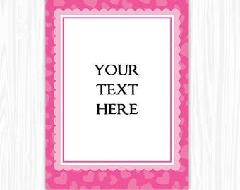 5x7 PinkHearts BLANK Sign, Printable Sign or Invite, Birthday or Shower, Editable Sign or Invitation, INSTANT Download