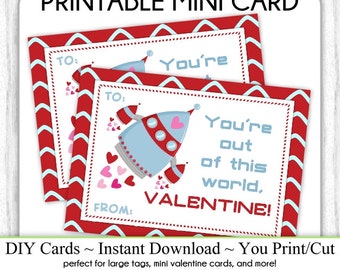 Rocket Valentine's Day Printable Cards, Valentine Mini Cards, DIY, You Print, Rocket Valentine Printable Cards, Instant Download,