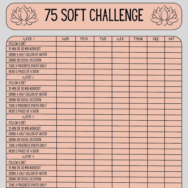 75 Soft Challenge Tracker for 11 Weeks