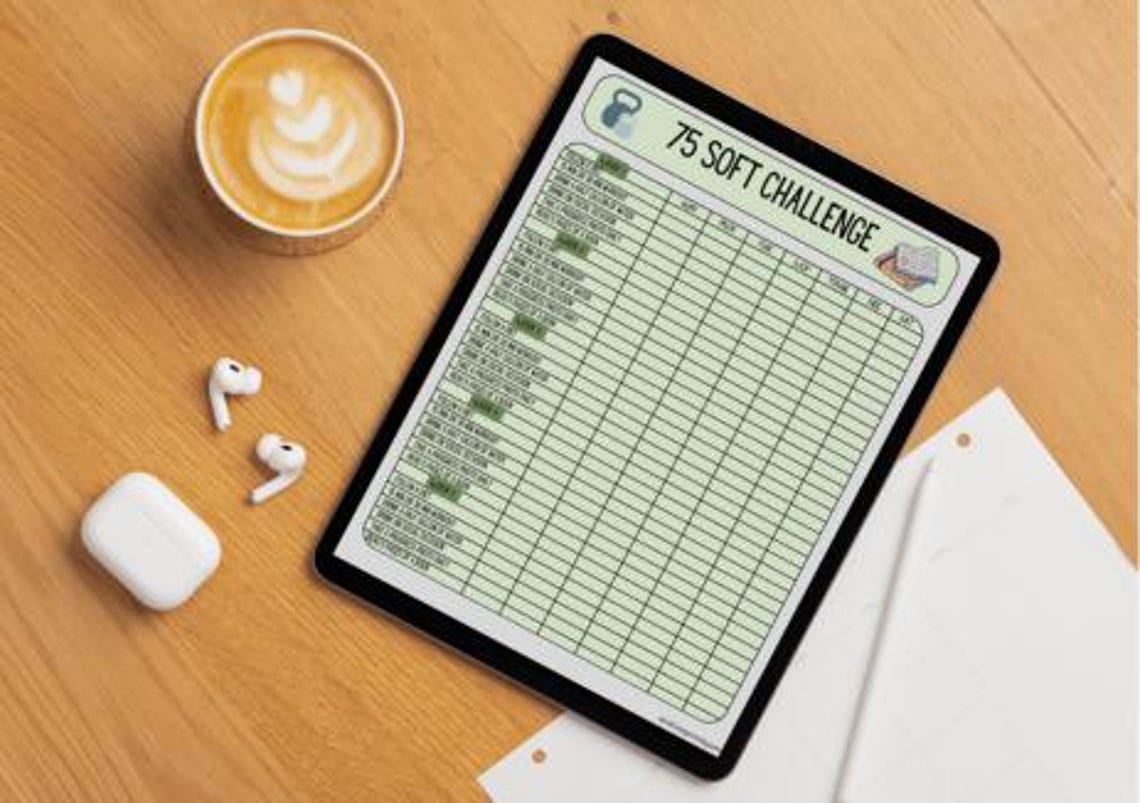 75 Soft Challenge Tracker - Green Hues - Etsy
